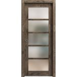 Sliding French Pocket Door | Quadro 4002 Cognac Oak with Frosted Glass | Kit Trims Rail Hardware | Solid Wood Interior Bedroom Sturdy Doors