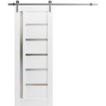 Sturdy Barn Door | Quadro 4088 White Silk with Frosted Glass | Silver 6.6FT Rail Hangers Heavy Hardware Set | Solid Panel Interior Doors