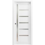 Panel Lite Pocket Door | Quadro 4088 White Silk with Frosted Glass | Kit Trims Rail Hardware | Solid Wood Interior Pantry Kitchen Bedroom Sliding Closet Sturdy Doors