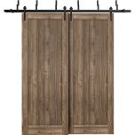 Barn Bypass Doors 6.6ft Hardware | Quadro 4111 Walnut | Sturdy Heavy Duty Rails Kit Steel Set | Double Sliding Lite Panel Door