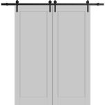 Sliding Double Barn Doors Hardware | Quadro 4111 Matte Grey | 13FT Rail Sturdy Set | Kitchen Lite Wooden Solid Panel Interior Bedroom Bathroom Door