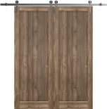 Sliding Double Barn Doors Hardware | Quadro 4111 Walnut | Silver 13FT Rail Sturdy Set | Kitchen Lite Wooden Solid Panel Interior Bedroom Bathroom Door