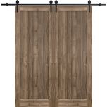 Sliding Double Barn Doors Hardware | Quadro 4111 Walnut | 13FT Rail Sturdy Set | Kitchen Lite Wooden Solid Panel Interior Bedroom Bathroom Door