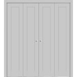 Sliding Closet Double Bi-fold Doors | Quadro 4111 Matte Grey with Glass | Sturdy Tracks Moldings Trims Hardware Set | Wood Solid Bedroom Wardrobe Doors 