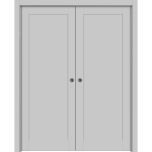 French Double Pocket Doors | Quadro 4111 Matte Grey | Kit Trims Rail Hardware | Solid Wood Interior Pantry Kitchen Bedroom Sliding Closet Sturdy Door