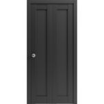 Sliding Closet Bi-fold Doors | Quadro 4111 Matte Black with Glass | Sturdy Tracks Moldings Trims Hardware Set | Wood Solid Bedroom Wardrobe Doors 