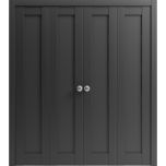 Sliding Closet Double Bi-fold Doors | Quadro 4111 Matte Black with Glass | Sturdy Tracks Moldings Trims Hardware Set | Wood Solid Bedroom Wardrobe Doors 