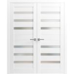 Solid French Double Doors | Quadro 4266 White Silk with Frosted Glass | Wood Solid Panel Frame Trims | Closet Bedroom Sturdy Doors 