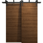 Sliding Closet Barn Bypass Doors 36 x 80 inches | Ego 5000 Cognac Oak | Modern 6.6ft Rails Hardware Set | Wood Solid Bedroom Wardrobe Doors