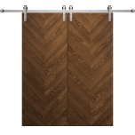 Modern Double Barn Door 36 x 80 inches | Ego 5005 Cognac Oak | 13FT Silver Rail Track Set | Solid Panel Interior Doors