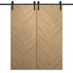 Modern Double Barn Door 36 x 80 inches | Ego 5005 Natural Oak | 13FT Rail Track Set | Solid Panel Interior Doors