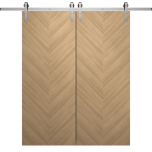 Modern Double Barn Door 36 x 80 inches | Ego 5005 Natural Oak | 13FT Silver Rail Track Set | Solid Panel Interior Doors