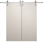 Modern Double Barn Door 36 x 80 inches | Ego 5005 Painted White Oak | 13FT Silver Rail Track Set | Solid Panel Interior Doors