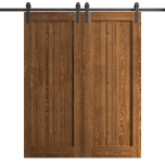 Modern Double Barn Door 36 x 80 inches | Ego 5006 Cognac Oak | 13FT Rail Track Set | Solid Panel Interior Doors