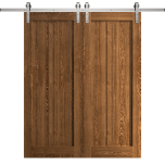 Modern Double Barn Door 36 x 80 inches | Ego 5006 Cognac Oak | 13FT Silver Rail Track Set | Solid Panel Interior Doors