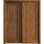 Sliding Closet Bypass Doors 36 x 80 inches | Ego 5006 Cognac Oak | Rails Hardware Set | Wood Solid Bedroom Wardrobe Doors