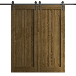 Modern Double Barn Door 36 x 80 inches | Ego 5006 Marble Oak | 13FT Rail Track Set | Solid Panel Interior Doors