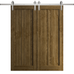 Modern Double Barn Door 36 x 80 inches | Ego 5006 Marble Oak | 13FT Silver Rail Track Set | Solid Panel Interior Doors