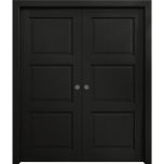 Sliding French Double Pocket Doors 36 x 80 inches | Ego 5010 Painted Black Oak | Kit Rail Hardware | Solid Wood Interior Bedroom Modern Doors