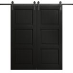 Modern Double Barn Door 36 x 80 inches | Ego 5010 Painted Black Oak | 13FT Rail Track Set | Solid Panel Interior Doors