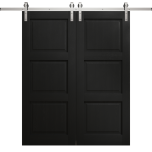 Modern Double Barn Door 36 x 80 inches | Ego 5010 Painted Black Oak | 13FT Silver Rail Track Set | Solid Panel Interior Doors