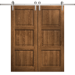 Modern Double Barn Door 36 x 80 inches | Ego 5010 Cognac Oak | 13FT Silver Rail Track Set | Solid Panel Interior Doors