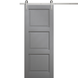 Modern Barn Door 18 x 80 inches | Ego 5010 Painted Grey Oak | 6.6FT Silver Rail Track Heavy Hardware Set | Solid Panel Interior Doors