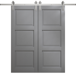 Modern Double Barn Door 36 x 80 inches | Ego 5010 Painted Grey Oak | 13FT Silver Rail Track Set | Solid Panel Interior Doors