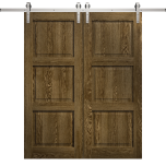 Modern Double Barn Door 36 x 80 inches | Ego 5010 Marble Oak | 13FT Silver Rail Track Set | Solid Panel Interior Doors