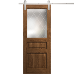 Modern Barn Door 18 x 80 inches | Ego 5011 Cognac Oak | 6.6FT Silver Rail Track Heavy Hardware Set | Solid Panel Interior Doors