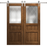 Modern Double Barn Door 36 x 80 inches | Ego 5011 Cognac Oak | 13FT Silver Rail Track Set | Solid Panel Interior Doors