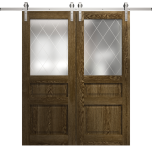 Modern Double Barn Door 36 x 80 inches | Ego 5011 Marble Oak | 13FT Silver Rail Track Set | Solid Panel Interior Doors