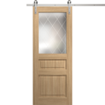 Modern Barn Door 18 x 80 inches | Ego 5011 Natural Oak | 6.6FT Silver Rail Track Heavy Hardware Set | Solid Panel Interior Doors