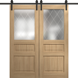 Modern Double Barn Door 36 x 80 inches | Ego 5011 Natural Oak | 13FT Rail Track Set | Solid Panel Interior Doors