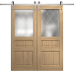 Modern Double Barn Door 36 x 80 inches | Ego 5011 Natural Oak | 13FT Silver Rail Track Set | Solid Panel Interior Doors