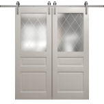 Modern Double Barn Door 36 x 80 inches | Ego 5011 Painted White Oak | 13FT Silver Rail Track Set | Solid Panel Interior Doors