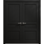 Interior Solid French Double Doors 36 x 80 inches | Ego 5012 Painted Black Oak | Wood Interior Solid Panel Frame | Closet Bedroom Modern Doors