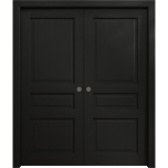 Sliding French Double Pocket Doors 36 x 80 inches | Ego 5012 Painted Black Oak | Kit Rail Hardware | Solid Wood Interior Bedroom Modern Doors