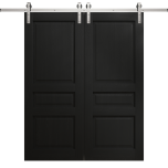 Modern Double Barn Door 36 x 80 inches | Ego 5012 Painted Black Oak | 13FT Silver Rail Track Set | Solid Panel Interior Doors