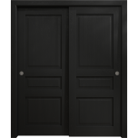 Sliding Closet Bypass Doors 36 x 80 inches | Ego 5012 Painted Black Oak | Rails Hardware Set | Wood Solid Bedroom Wardrobe Doors