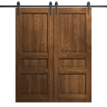 Modern Double Barn Door 36 x 80 inches | Ego 5012 Cognac Oak | 13FT Rail Track Set | Solid Panel Interior Doors