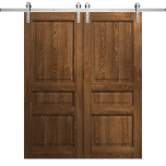 Modern Double Barn Door 36 x 80 inches | Ego 5012 Cognac Oak | 13FT Silver Rail Track Set | Solid Panel Interior Doors