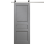 Modern Barn Door 18 x 80 inches | Ego 5012 Painted Grey Oak | 6.6FT Silver Rail Track Heavy Hardware Set | Solid Panel Interior Doors