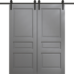 Modern Double Barn Door 36 x 80 inches | Ego 5012 Painted Grey Oak | 13FT Rail Track Set | Solid Panel Interior Doors