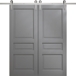 Modern Double Barn Door 36 x 80 inches | Ego 5012 Painted Grey Oak | 13FT Silver Rail Track Set | Solid Panel Interior Doors