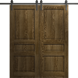 Modern Double Barn Door 36 x 80 inches | Ego 5012 Marble Oak | 13FT Rail Track Set | Solid Panel Interior Doors