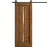 Modern Barn Door 18 x 80 inches | Ego 5014 Cognac Oak | 6.6FT Rail Track Heavy Hardware Set | Solid Panel Interior Doors