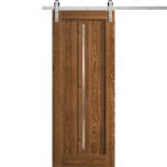 Modern Barn Door 18 x 80 inches | Ego 5014 Cognac Oak | 6.6FT Silver Rail Track Heavy Hardware Set | Solid Panel Interior Doors