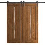 Modern Double Barn Door 36 x 80 inches | Ego 5014 Cognac Oak | 13FT Rail Track Set | Solid Panel Interior Doors