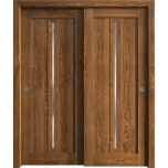 Sliding Closet Bypass Doors 36 x 80 inches | Ego 5014 Cognac Oak | Rails Hardware Set | Wood Solid Bedroom Wardrobe Doors